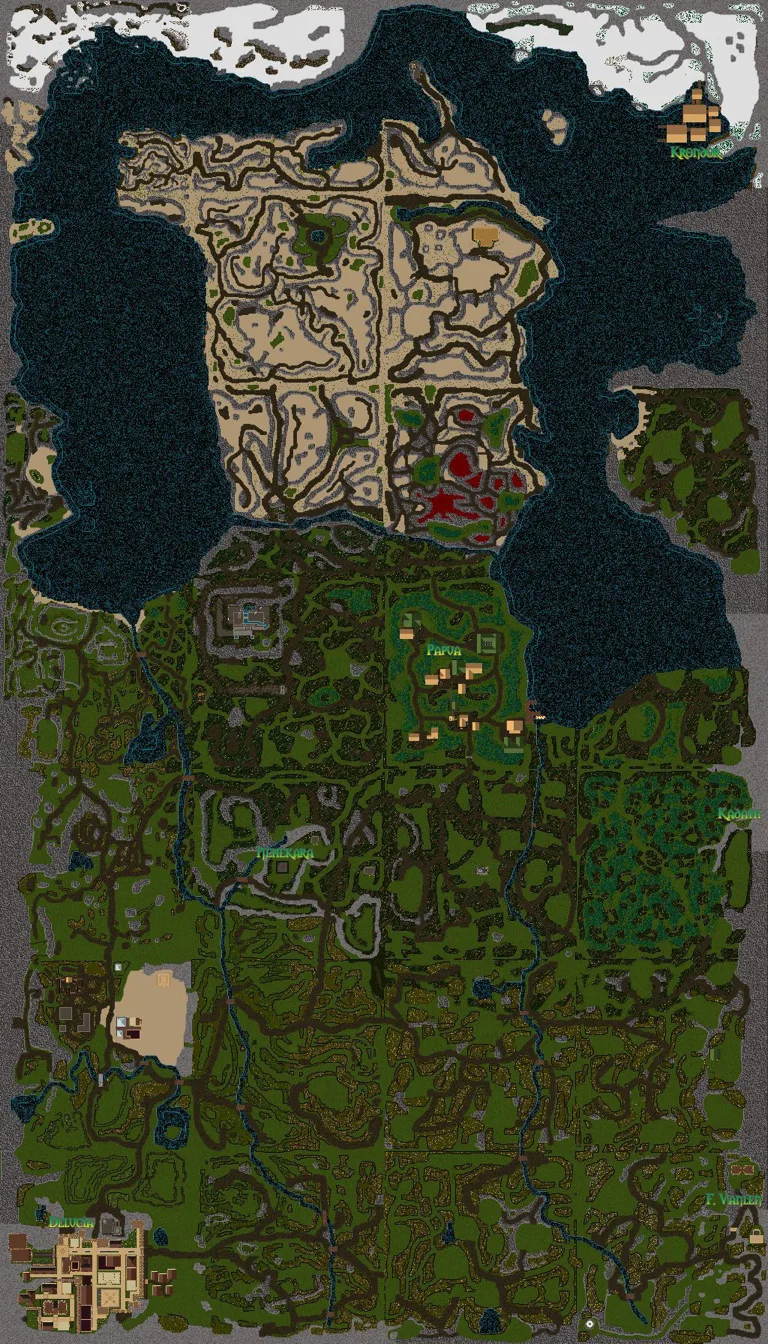 Mappa d'archivio delle terre selvagge di Alseran, sviluppata in verticale.